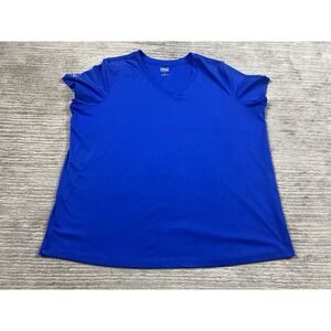 Everlast Sport Shirt Womens 1X Blue Short Sleeve V-Neck Polyester Athletic